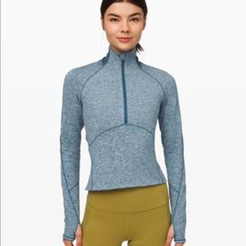 Lululemon Always Alert 1/2 Half Zip Heathered Petrol Blue Sz 6